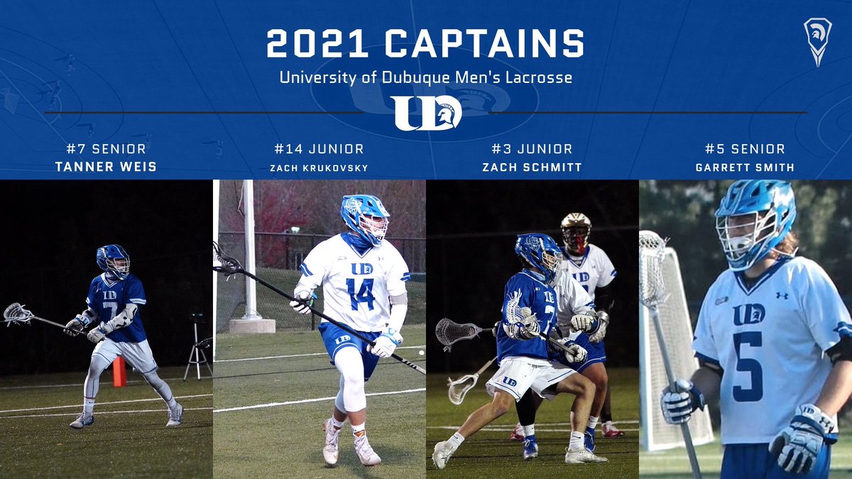 Introducing our captains for our 2021 spring season: junior midfielder Zach Schmitt, senior midfielder Garrett Smith, senior attackman Tanner Weis, &amp; junior defenseman Zach Krukovsky. <a href="/Zach_Schmitty/">Zach Schmitt</a> <a href="/Garrett10526844/">Garrett Smith</a> <a href="/tanner_weis/">Tanner Weis</a> <a href="/zachery0129/">Zach krukovsky</a> #spartans #lacrosse #dubuque #captains