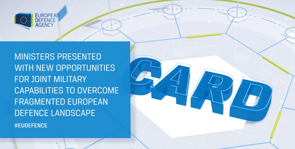 EUDefenceAgency's tweet photo. Today Ministers were presented with new opportunites for joint military capabilities to overcome fragmented #European #defence landscape.

5⃣5⃣ opportunities across all military domains
6⃣ focus areas for joint #European development efforts

CARD review https://t.co/QUm0y2HwWJ https://t.co/53COHCGEYl