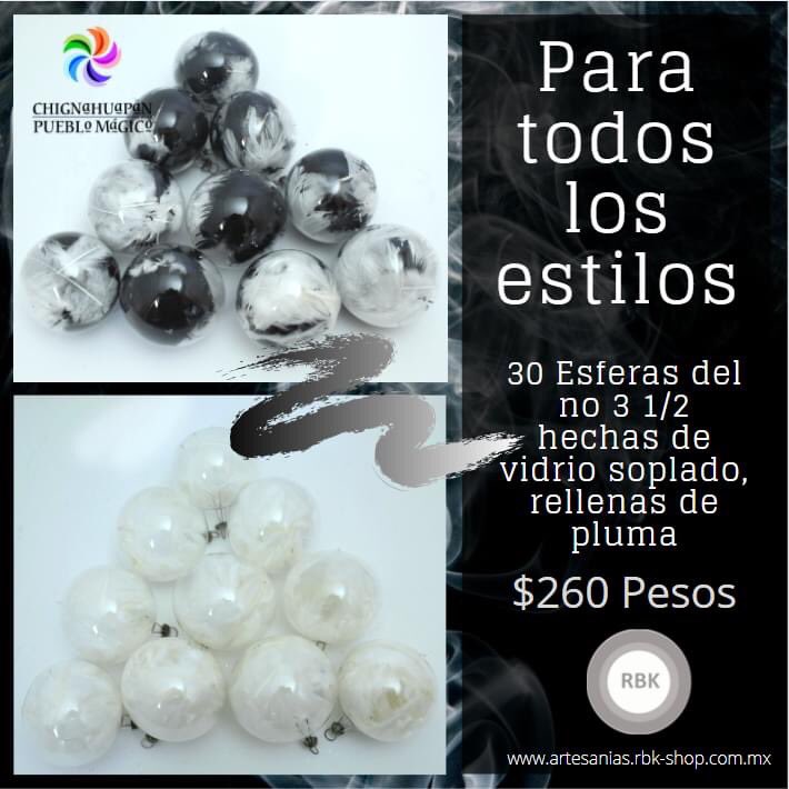 Esferas Navidad 

30 pzs de Esferas del 3.5 (6cm diámetro) rellenas de pluma $260 pesos.

Para más modelos visita nuestra tienda virtual en artesanias.rbk-shop.com.mx

#navidad #christmas #feliznavidad #artesanias #artesaniamexico 
#pueblomagico #puebla #ecommerce