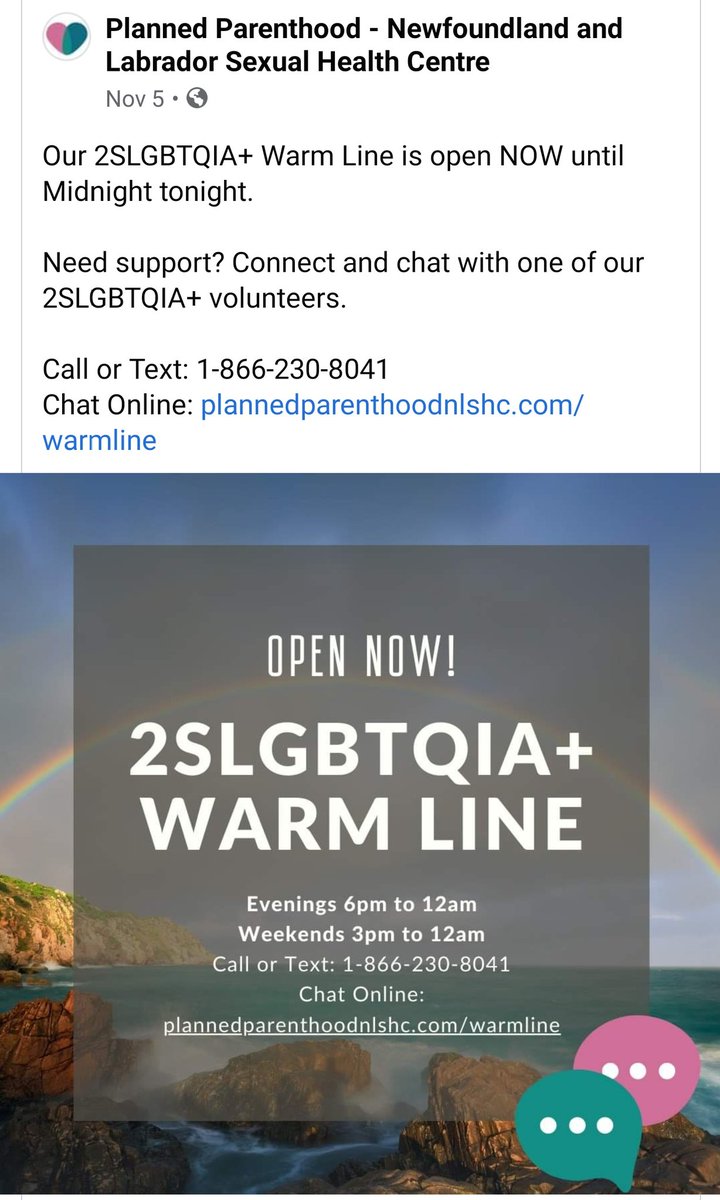 There's also a warm line for marginalised sexual orientation and genders.