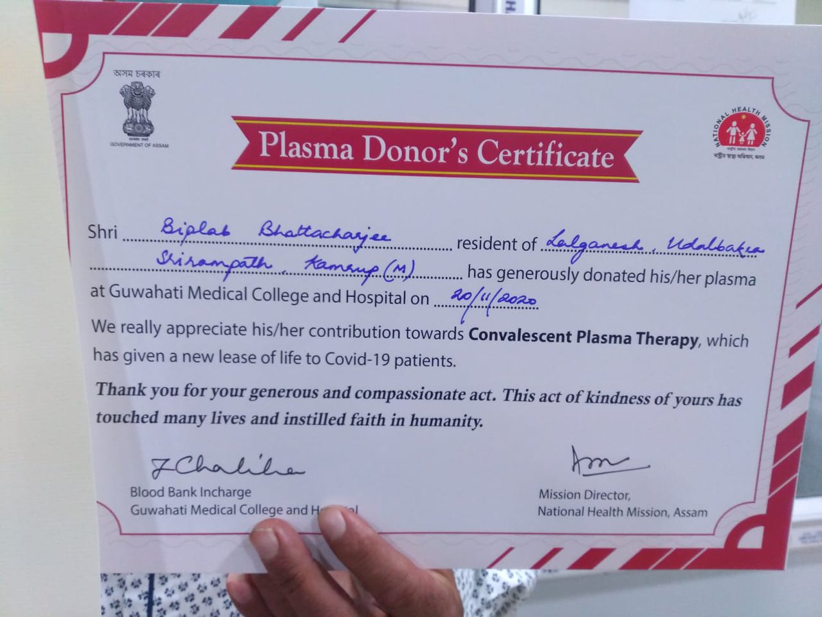 AssamCovid's tweet photo. GMCH Covid Hospital.

#AssamPlasmaHero

Your #Plasma can save #TwoLives

We still need your help to save more #Lives.

- Biplab Bhattacharjee
   Guwahati
   Age 52
  
#AssamFightsCorona https://t.co/W3UajDtSwc