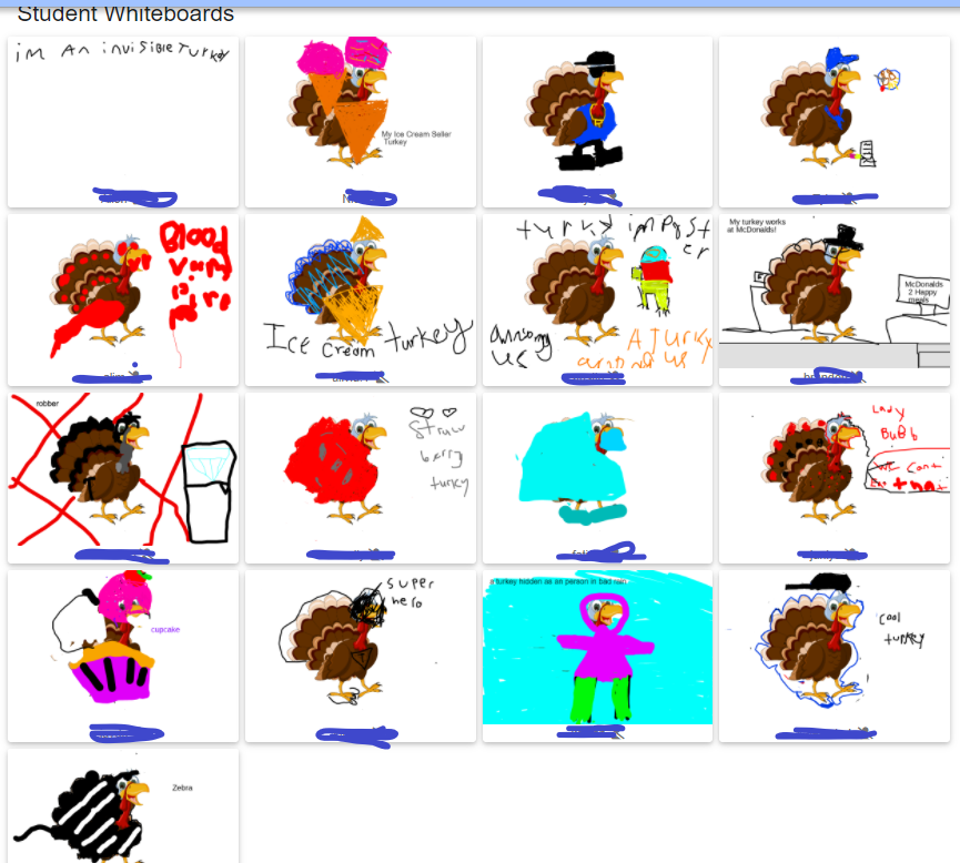MissRoebuckFRES's tweet photo. Some morning meeting fun making Turkeys in Disguise on @WhiteboardFi! So thankful for my creative, kind, and hardworking students. https://t.co/0cmEiFY7MK