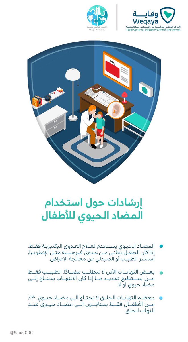 Cam_Medicine's tweet photo. #وقاية | بعض المفاهيم حول المضادات الحيوية ❌✅

إرشادات حول استخدام المضاد الحيوي للأطفال

ماهي المخاطر المحتملة من مقاومة المضادات الحيوية؟  
#عاملها_بحذر
#الأسبوع_العالمي_للمضادات_الحيوية 
#WAAW2020 #Antibiotics #SaudiCDC #Weqaya https://t.co/mIcXs1YzIa