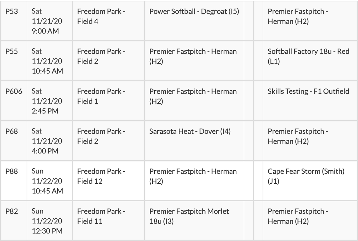 Looking forward to being back on the dirt this weekend at <a href="/SoftballFactory/">Softball Factory</a> Fall Showcase.
<a href="/GriffsSoftball/">Canisius Softball</a> <a href="/EmorySoftball/">Emory Softball</a> <a href="/AgnesScottSB/">Agnes Scott Softball</a> <a href="/BerrySoftball/">Berry Softball</a> <a href="/SSUsoftball/">SSU Softball</a> <a href="/GhcSoftball/">GHC Softball</a> <a href="/Covenant_SB/">Covenant Softball</a>  <a href="/LeeUSoftball/">Lee Univ Softball</a> <a href="/UUAthleticsSB/">Union University Softball</a> <a href="/GoMocsSB/">Chattanooga Softball</a> <a href="/Lynn_Knights/">Lynn Athletics</a> 
Schedule: