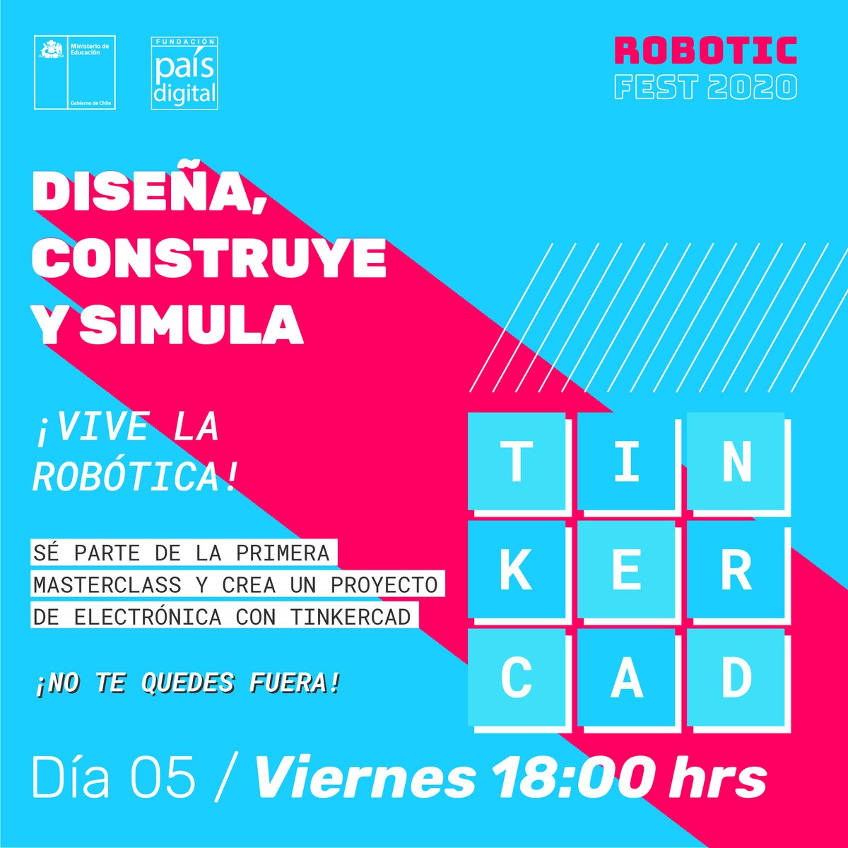 fpaisdigital's tweet image. #RoboticFest2020🤖
Hoy a las 18hrs se realizará la masterclass &quot;Diseña, Construye y Simula: proyectos Electrónicos con Tinkercad&quot;, junto a Manuel Pérez, Jefe de proyecto de #RoboticFest de @fpaisdigital.
👾Inscríbete gratis en roboticfest.cl