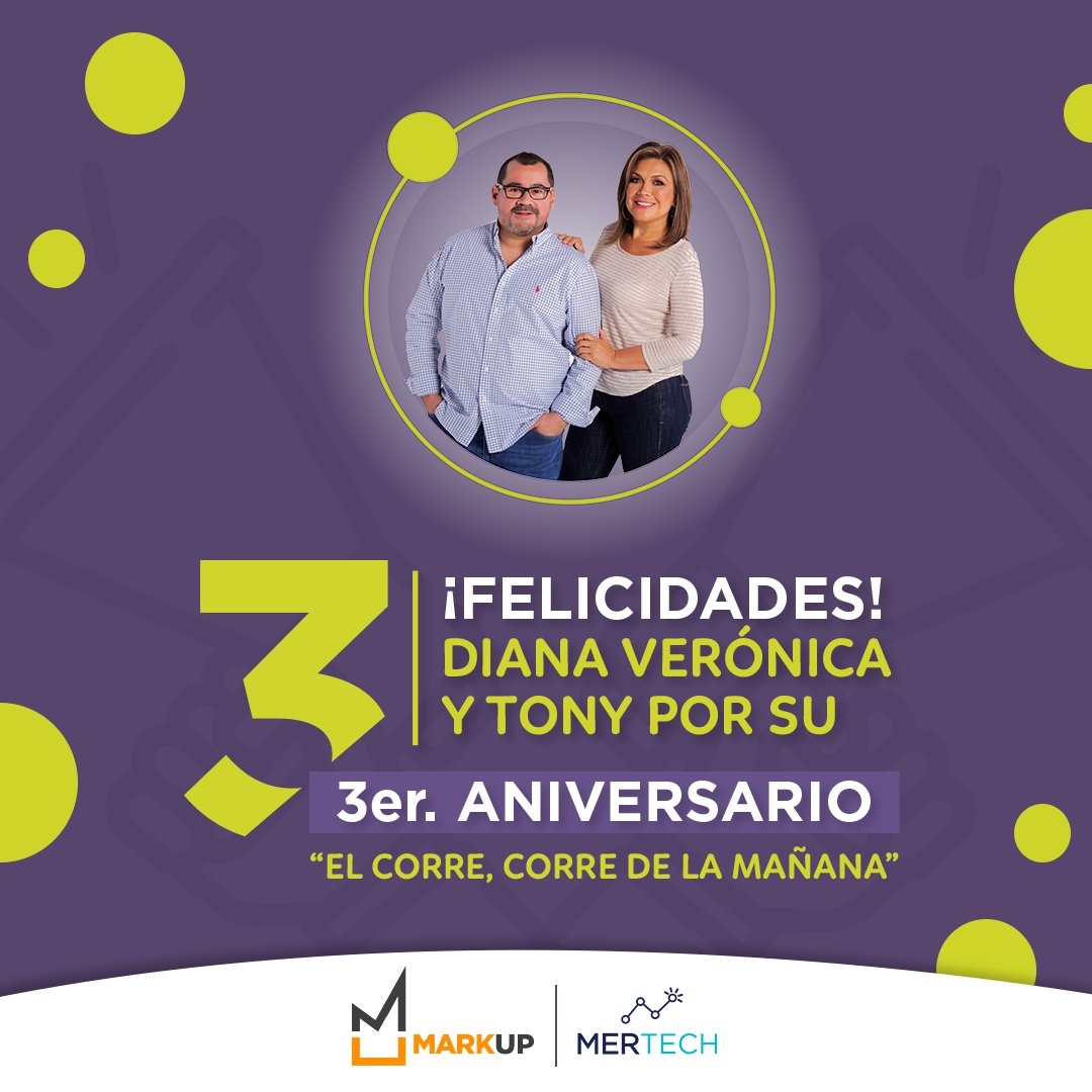 GrupoMarkUp's tweet photo. ¡Felicidades @dianavytony ! 
Gracias por permitirnos ser parte de su proyecto. 
Que sean más años al aire. https://t.co/cpZTtzN85j
