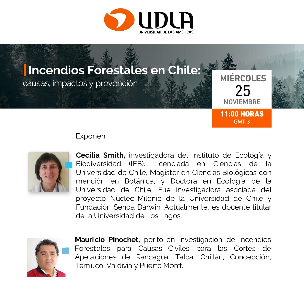 Los invitamos a participar del webinar “Incendios Forestales en Chile: causas, impactos y prevención”, organizado por <a href="/UDLA_CL/">UDLAChile</a> y <a href="/CodeXverde/">Codexverde</a>, con la participación de Angeline Castillo, jefa de Prevención de Incendios de <a href="/Arauco_cl/">Arauco</a>. 

Inscripción👉 bit.ly/32UD64z