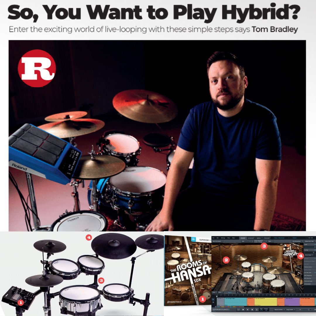 RhythmMagazine's tweet photo. Rhythm's Gear Editor Tom Bradley celebrates hybrid drumming with his column in issue 297 looking at live-looping - tying in nicely with the Roland TD-27KV kit and Toontrack's The Rooms of Hansa SDX reviews. 
@Roland_UK @Roland_US @Toontrack @tombradley86 #edrums #drumming https://t.co/FRZ4worp1x