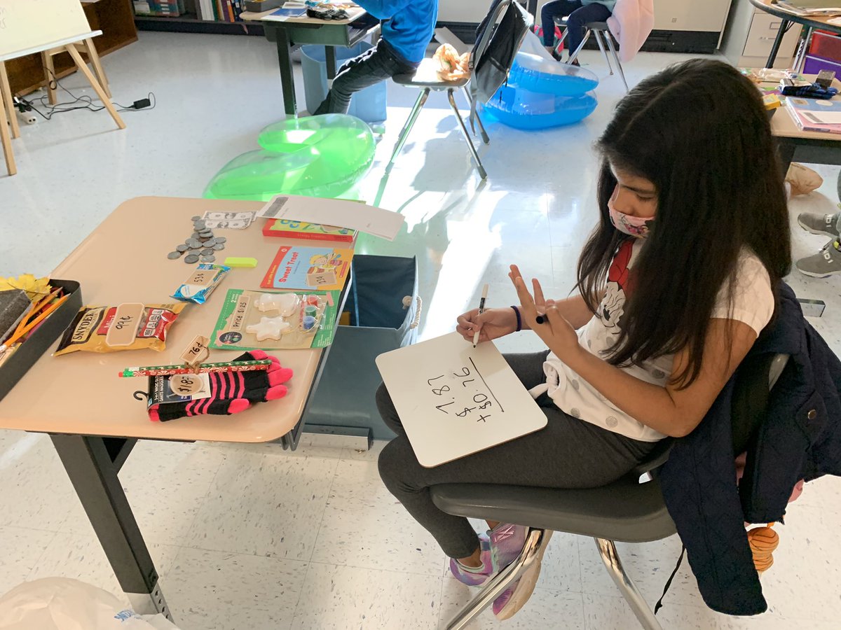 Newcomers practicing shopping skills by calculating cost and money needed! <a href="/SugarlandES/">Sugarland Elementary</a>