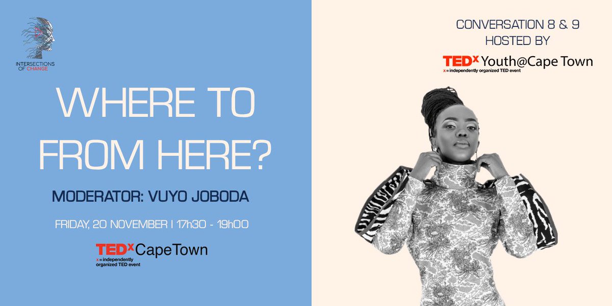 tedxcapetown's tweet image. Our MC is @VuyoJoboda, an author, entrepreneur, speaker and wears many hats as the proud Founder and CEO of #TheVuyoJobodaNetwork as well as the founder of “Young Bold Black”.
#IOC
#WhereToFromHere
#TEDxCT