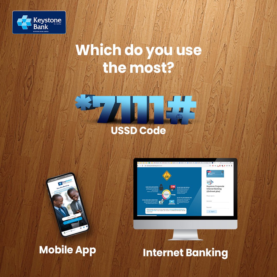 keystonebankng's tweet photo. What is your go-to banking product?
#KeystoneMobileBanking #StaySafe #WeGrowTogether #BankWithKeystone https://t.co/ardTPIUlS4