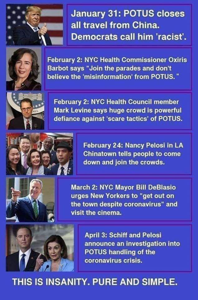 Oh you guys are gonna love this, I love it when you guys talk about us Uneducated folks as the reason for the spread of Covid.Well until March 3rd Pelosi and Cuomo were leading your voter base in an attack against Trump because he said slow down travel.