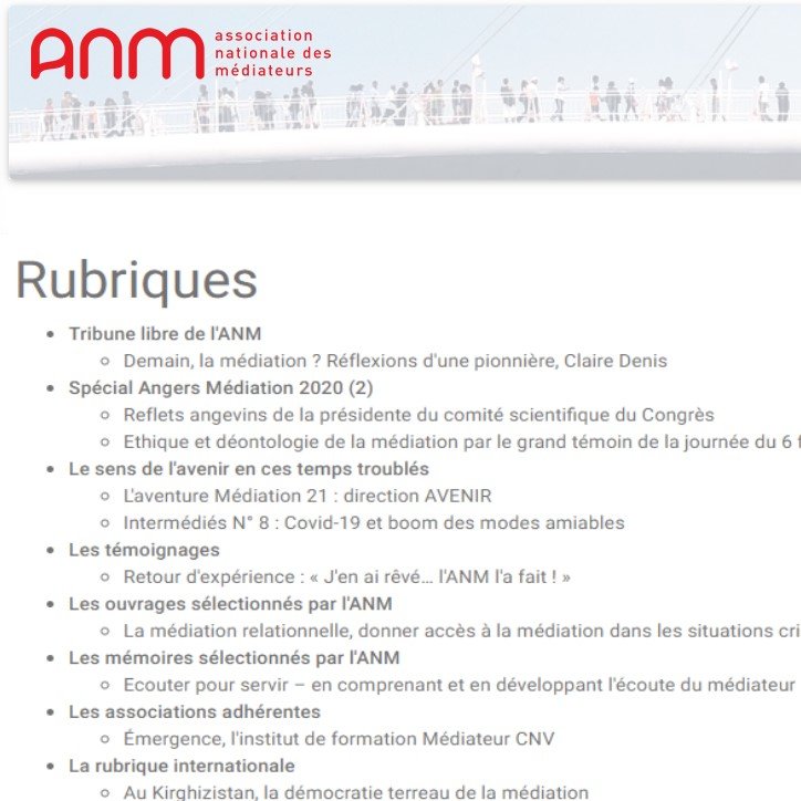 ANMmediation's tweet photo. Retrouvez La Lettre n°12 de l'ANM
Découvrez nos rubriques : Tribune libre, le mémoire sélectionné, Retours sur le Congrès d'Angers, la rubrique internationale... 

https://t.co/DZKHRbrPAv

#Médiation #médiateur #info #VendrediLecture #MARD #formation #actualité https://t.co/CiEvV4ferx