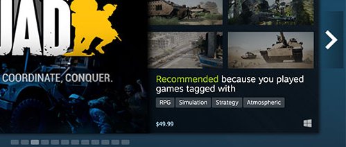 Most importantly tags help your game show up in these recommender widgets and in the Discovery Queue. Notice it says "because you play games tagged with..."