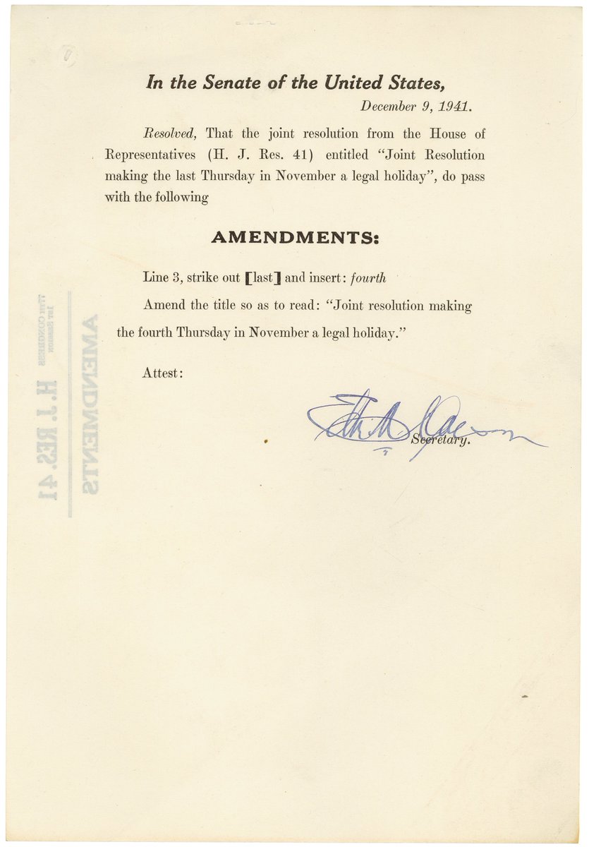 usedgov's tweet photo. #DidYouKnow? For two years, Thanksgiving was celebrated and recognized across two days. 🦃Find out why at @USNatArchives: https://t.co/dKYkmvGhgH https://t.co/tDn8RMoOrc