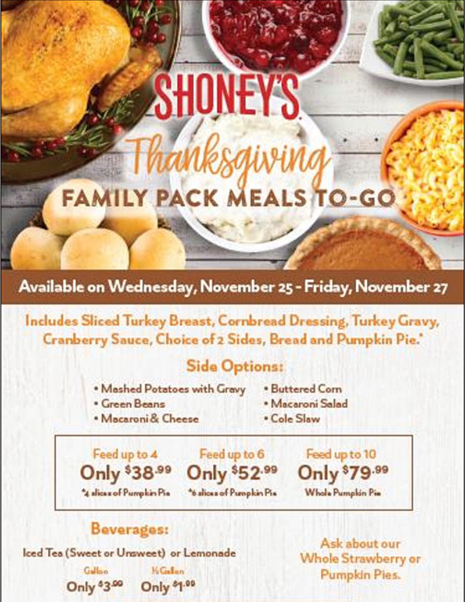 Shoney S On Twitter Enjoy Shoney S For Thanksgiving At Home With Our Family Pack Meals To Go An Easy Solution Offering Meals To Feed Families Of Four Six And Ten Call Your Local Shoney S And