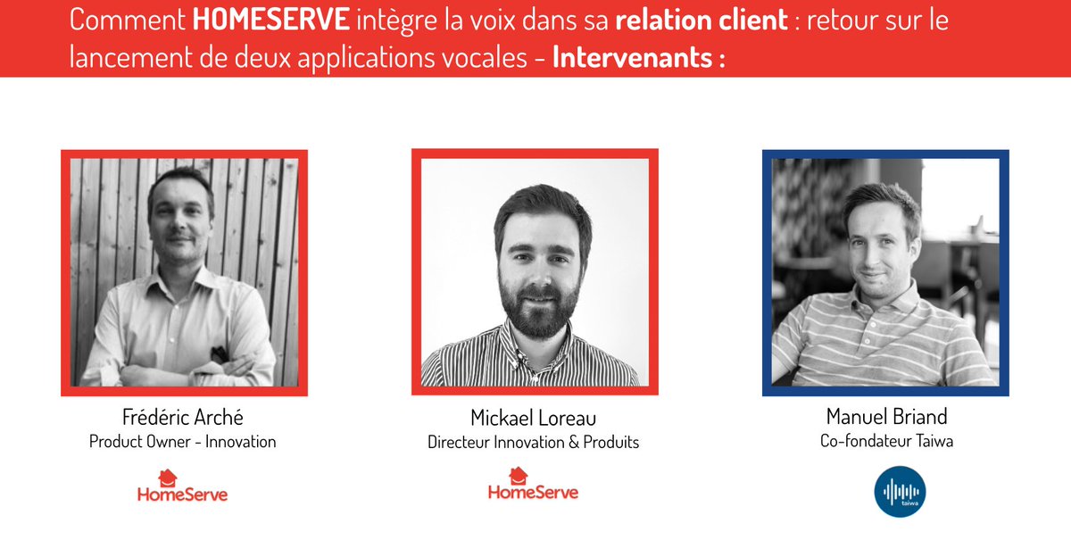 HSVFactory's tweet photo. A l’occasion de @VoiceTechParis (23/11), @HomeServe_FR  dévoile sa stratégie vocale ! Comment on utilise la Voix dans la #RelationClient et REX sur le lancement de nos 2 apps vocales avec @mloreau, @FredArche et @TaiwaAgency. Retrouvez-nous sur https://t.co/MPQ4tYJaaK https://t.co/qkSY2PolOP