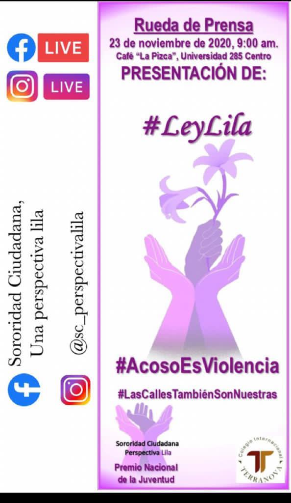 CGRQ19's tweet photo. El día 23 nov presentaremos @SororidadL  en el @congresoslp una iniciativa ciudadana para reconocer la violencia en los espacios públicos, coloquialmente nombrada acoso callejero, como un tipo de violencia de género dentro de la Ley de Acceso... Local. 👇🏻Rueda de prensa #LeyLila https://t.co/NSyGC90gfj