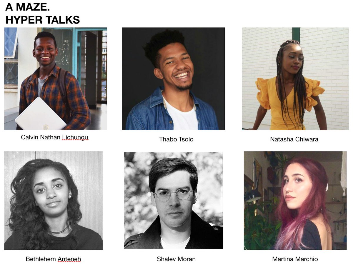 Then the A MAZE. Hyper Talks ! First time in Nairobi. Hosted by <a href="/SheilahBirgen/">Sheila B</a> and <a href="/ST0RN0/">Thorsten S. Wiedemann</a>. Our speakers will be <a href="/CraftAJune/">Bethlehem Anteneh</a> (ET), Natasha Chiwara (ZM), <a href="/SpaceSaladZA/">SpaceSalad</a> (SA), <a href="/MartinaMarchio_/">Martina</a> (IT), Calvin Nathan Lichungu (KE), <a href="/shalev_moran/">Shalev Moran</a> (IL)

SAT Nov 21, 4.30PM EAT, 2:30PM CET