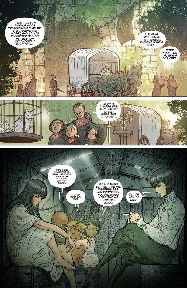 MONSTRESS (5 volumes - ongoing)by  @marjoriemliu and Sana Takeda Alternate history matriarchal 1900s Asia! Decopunk! Steampunk! Monsters! Cats, so many cats! Makes me want to cover my walls with its beautiful art!