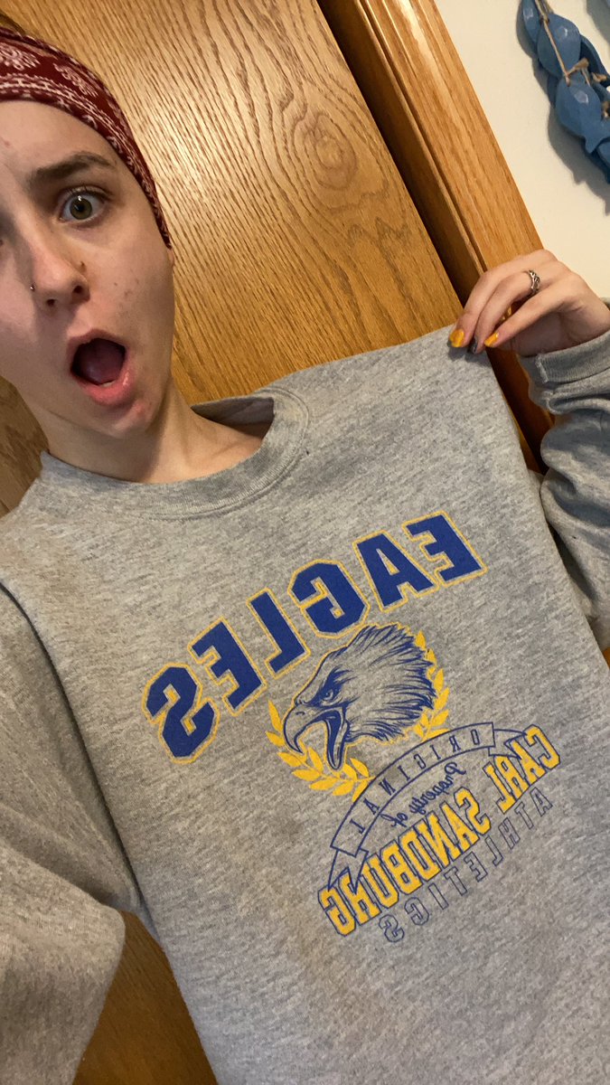 MollieM2002's tweet photo. Found some Sandburg merch at savers. Let’s get our Eagle pride on! #SpiritWeekChallenge #EastvsSandburg https://t.co/A7IISVWPDD