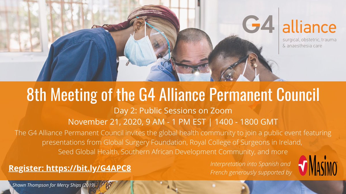 theG4Alliance's tweet photo. It's not too late to register for our virtual Permanent Council Meeting!
We're looking back at 5 years since WHA Resolution 68.15 on #essentialsurgery, hearing from @DrTedros, and discussing #COVID19, local #leadership, and the future of #globalsurgery!
https://t.co/GbHA9pL5Ch https://t.co/WFP2iRPSYE
