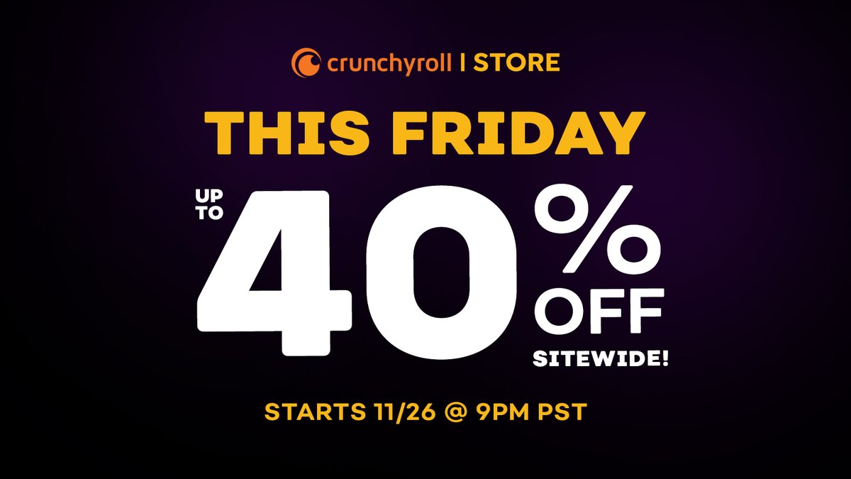 Don’t miss our biggest sale of the year <a href="/ShopCrunchyroll/">Crunchyroll Store</a>! 💸

GO: got.cr/blackfriday202…