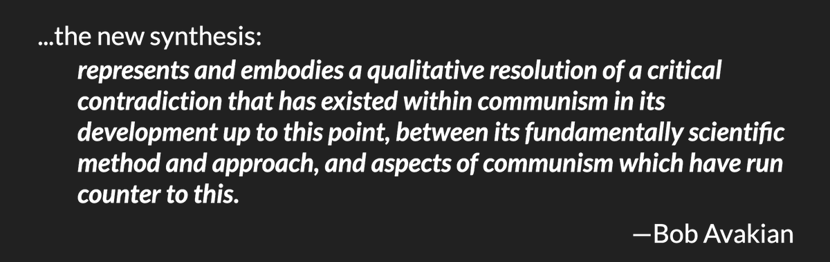 7] What's perhaps most critical in all his work is that he has advanced the scientific approach to knowing and changing the world. In this, he is building on the breakthroughs made by Marx, but going much further (including some rupture). https://revcom.us/a/423/six-resolutions-of-the-Central-Committee-of-the-RCP-USA-en.html