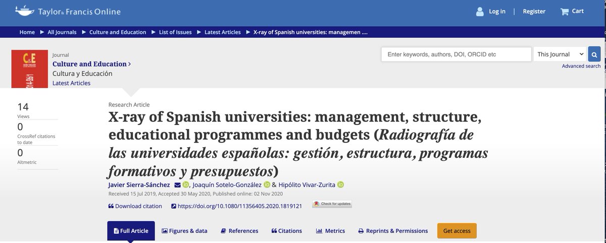 sierra_com's tweet photo. Hace unos días nos publicaron un artículo sobre las universidades españolas #gestión #estructura #programasformativos y #presupuestos en Revista Culture and Education SJR Q1 https://t.co/xEPowJcy7l https://t.co/j4Wd3qIcvf
