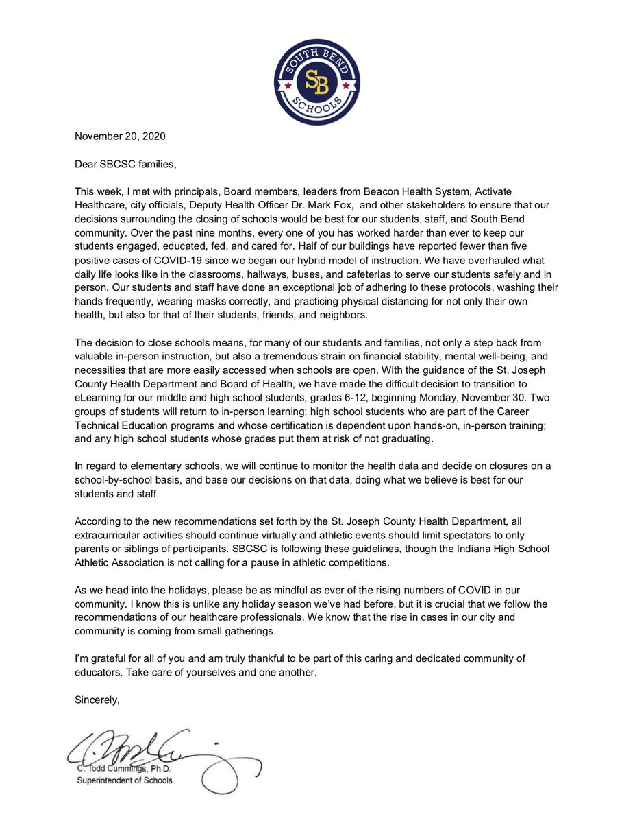SouthBendCSC's tweet photo. Here's this week's letter from Superintendent @drtoddc. Have a great weekend! https://t.co/UMsh0uKPwQ