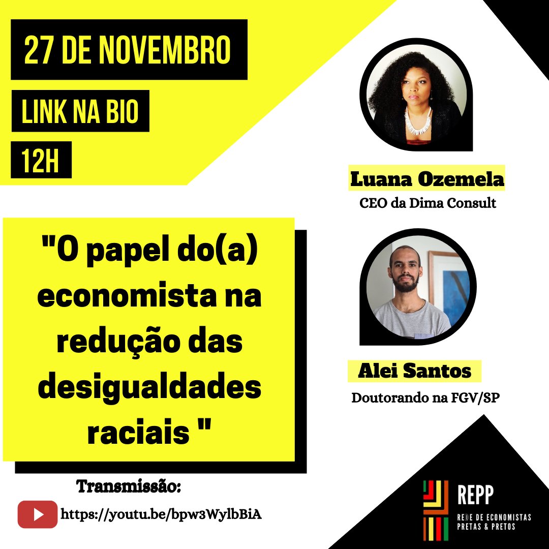 LIVE: O Papel do(a) Economista na Redução das Desigualdades Raciais.

É para responder esta pergunta que vocês estão convidados para prestigiar a live organizada pela Rede de Economistas Pretas e Pretos, sobre qual é o papel do e da economista na redução das desigualdades raciais