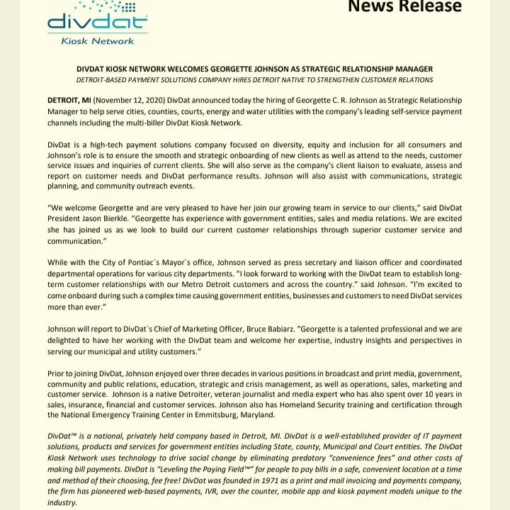 gcrjohnson's tweet image. New exciting role: DivDat Strategic Relationship Manager. Finding creative &amp;amp; tangible ways to keep revenue flow to cities, counties, courts, businesses &amp;amp; households. Contactless payment solutions includes challenging times. #DivDat #Detroit #Strategic #CrisisManagement #Solutions