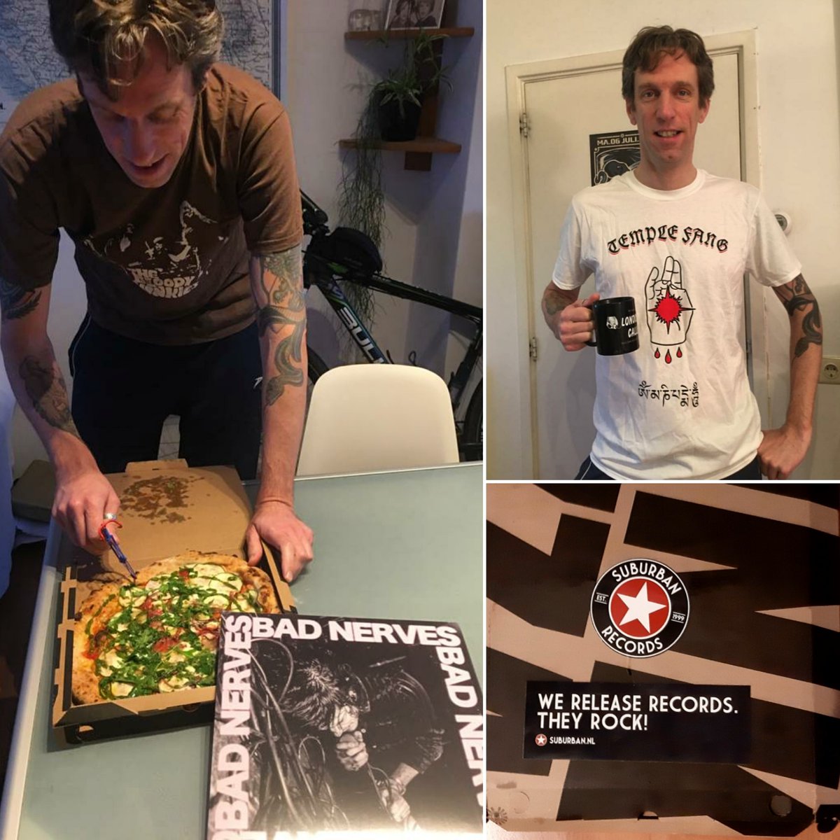 Thanks @suburbanrecords & @BADBADNERVES for adding some delicious 🍕 & vinyl to the celebration of @BBC6Music #tshirtday 🤘
.
.
.
.
#bandshirt #pizza #vinyl #bloodyhonkies