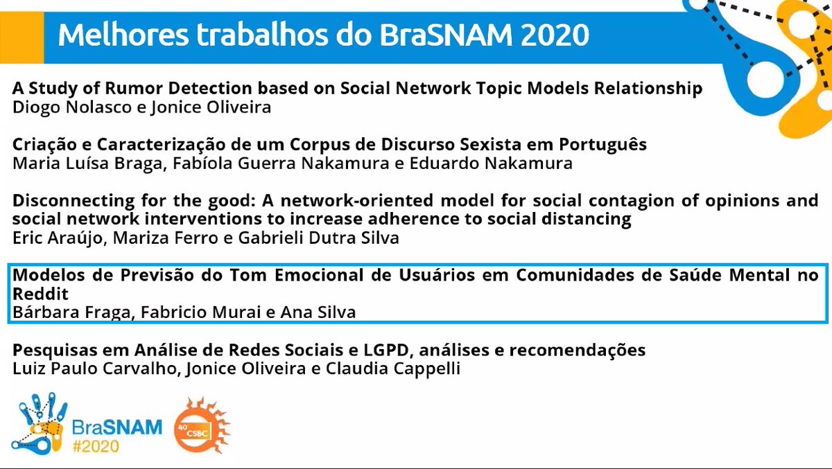 dcc_ufmg's tweet photo. Mais um prêmio! Agora no BraSNAM 2020 - Brazilian Workshop on Social Network Analysis and Mining.

#dccufmg #icex #ufmg https://t.co/OinxttpN3R