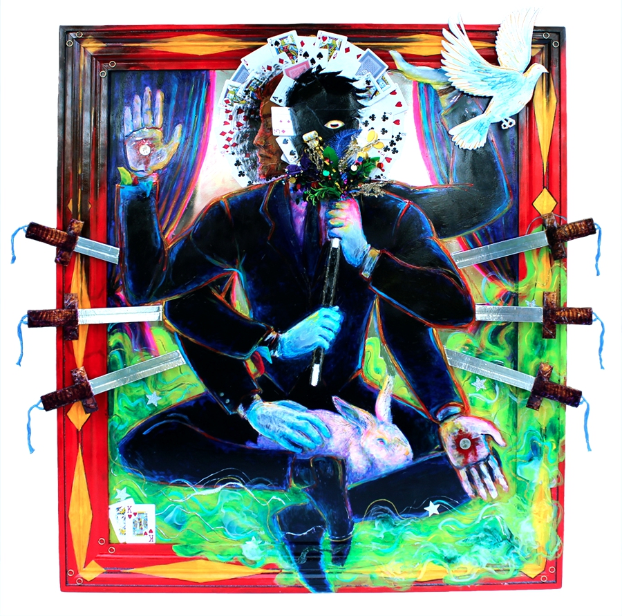 BigTopArtist's tweet photo. "Deity" 2020, 50.75in x 50in, mixed media on mirror. https://t.co/WLnQHN1GIo
