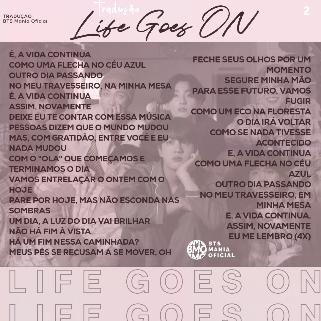 BTSManiaOficial's tweet photo. 『#TRAD』20.11.20 ↬ Tradução da música "Life Goes ON", do @BTS_twt.

#LifeGoesOnWithBTS #BTS https://t.co/9HlAD6rZ5h