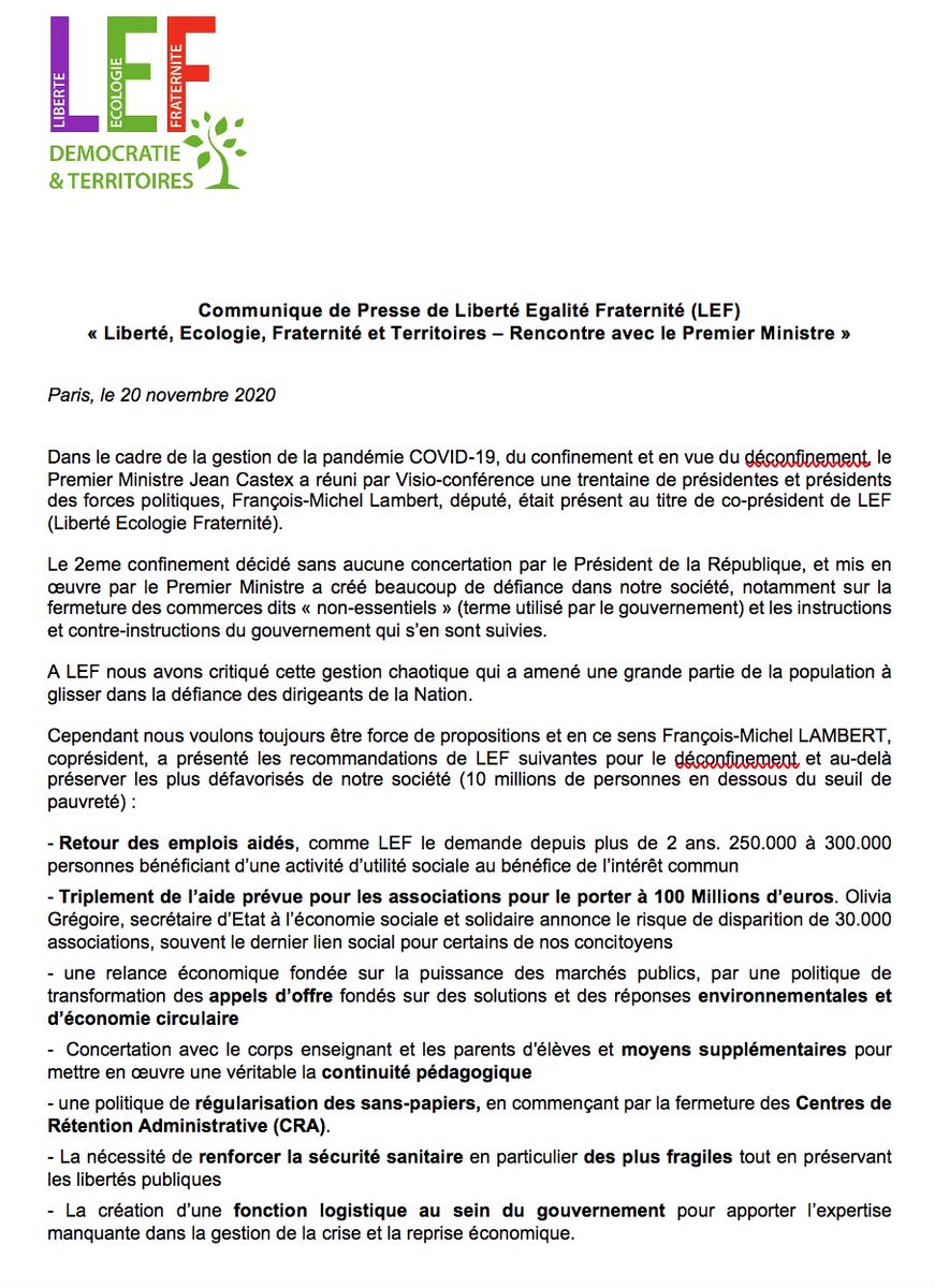 fm_lambert's tweet photo. Coprésident @parti_lef je présente au Premier Ministre @JeanCASTEX nos attentes dans la gestion #COVID19 
-retour emplois aidés
-100 millions pour les assos
-Strategie #economiecirculaire 
-renforcer sécurité des plus fragiles 
-régularisation #sanspapiers
- #logistique https://t.co/87M9oAH1zc
