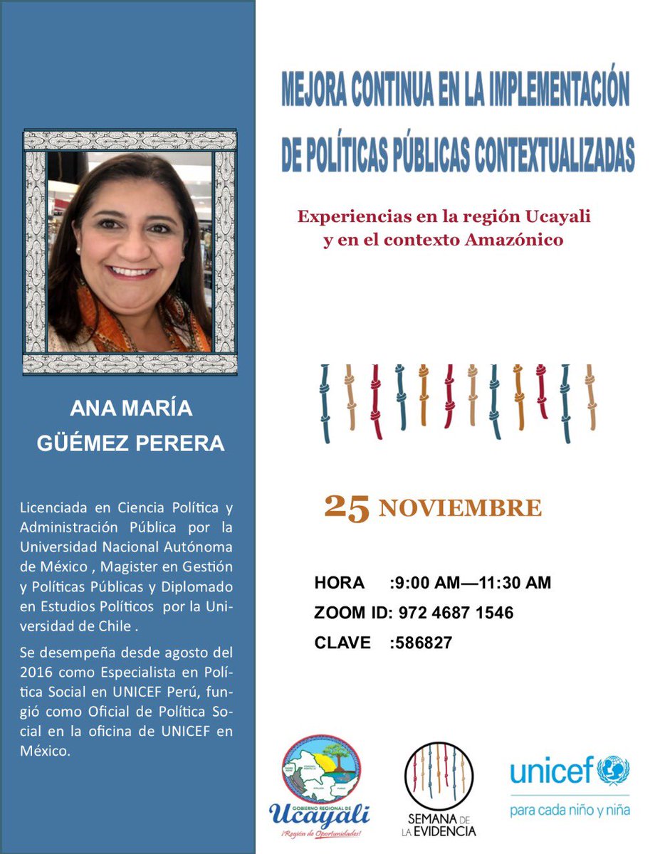AnaMaraGmez1's tweet photo. Hablaremos del impacto de la COVID-19 en la pobreza y desigualdad en la población infantil y adolescente en la Semana de la Evidencia que organiza el Gobierno Regional de Ucayali... https://t.co/fcodOPp2cX