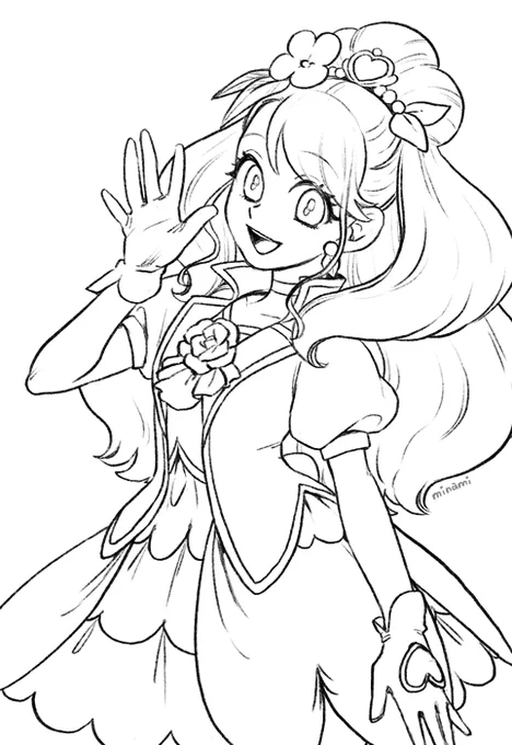 姪っこの「ピンクのプリキュア描いて」ってリクエストにめちゃはりきったの見て!キュアグレースポストカードにしてぬり絵も送った#プリキュア #precure 