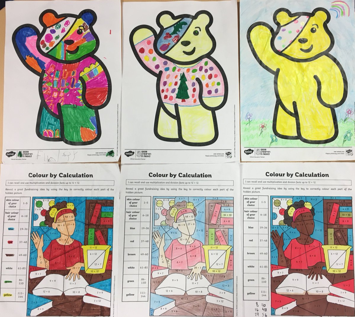 Winning colouring entries for Children in Need. Well done everyone!