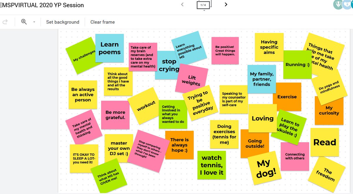 eumsplatform's tweet photo. To close #EMSPVirtual2020 we focused on young people with MS, their mental health, coping when newly diagnosed &amp; ways to deal with challenges of MS. Here are some notes people made on how they stay well and take care of their mental health. #MS #MultipleSclerosis https://t.co/DH580l9wml