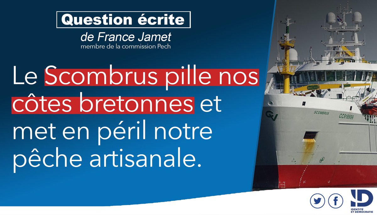 FranceJamet's tweet photo. J'interpelle la Commission européenne sur le cas du chalutier géant #Scombrus, qui pille nos rivages bretons et coule la pêche artisanale française.
Retrouvez ma question écrite ⤵️
https://t.co/Hx7eOyLrjk https://t.co/W9i08t4t0T