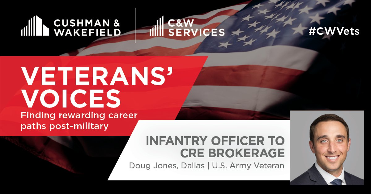 CushWakeUS's tweet photo. From serving as a Captain in the @USArmy to working as a Broker at @CushWake, Doug is finding his post-military voice within a culture that honors and respects his contributions. Discover What’s Next for your career >> https://t.co/Xumndu7zP3  #CWVets https://t.co/U4WjCD8as7