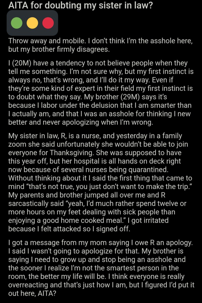 AITA_online's tweet image. AITA for doubting my sister in law?  bit.ly/36Wr9fB