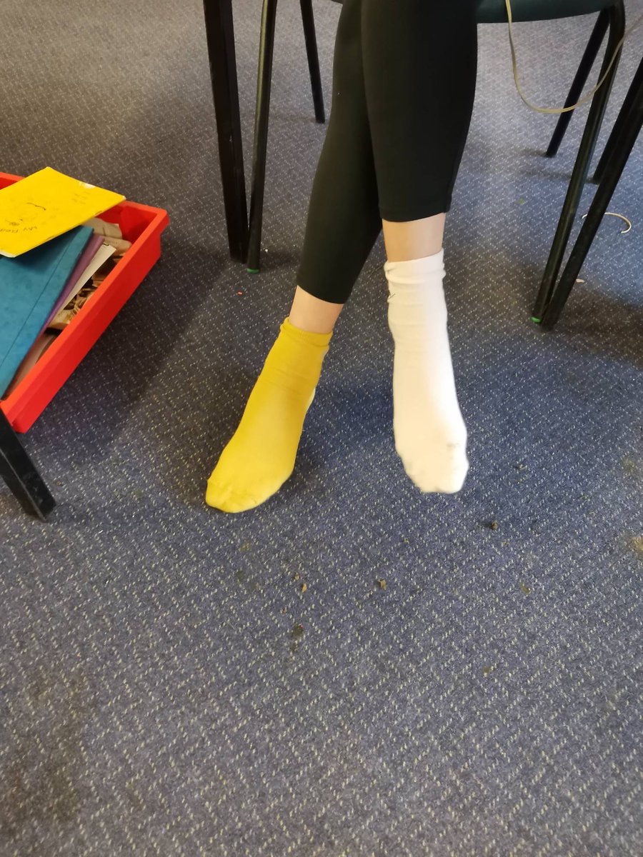 Spetisburyprim1's tweet photo. Strange goings on under each desk to end our anti bullying week. Odd socks day to help celebrate individuality and our uniqueness. You are all beautiful ❤️ #antibullying #oddsocks https://t.co/uk4c8PwpjE