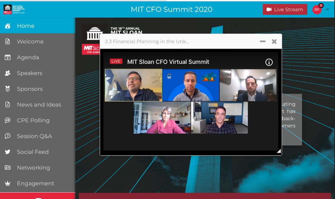 MITCFO's tweet photo. Great panel - "Financial Planning in the Unknown" - with speakers who covered everything from resource allocation, project prioritization, guidance, employee communications and time horizons. All with an eye toward flexibility and meeting employee and customer needs. #MITCFO https://t.co/YGfEyieiRI