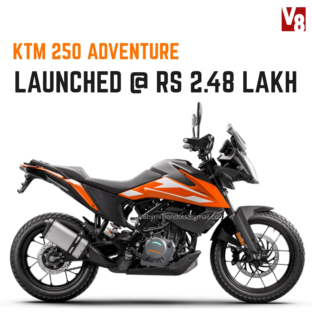 VMilliondots's tweet photo. The KTM 250 Adventure has been launched in India at Rs 2.48 lakh. At this price, it costs around Rs 50,000 less than the 390 Adventure.
#v8india
#v8theautochannel https://t.co/JQNUFinH3l