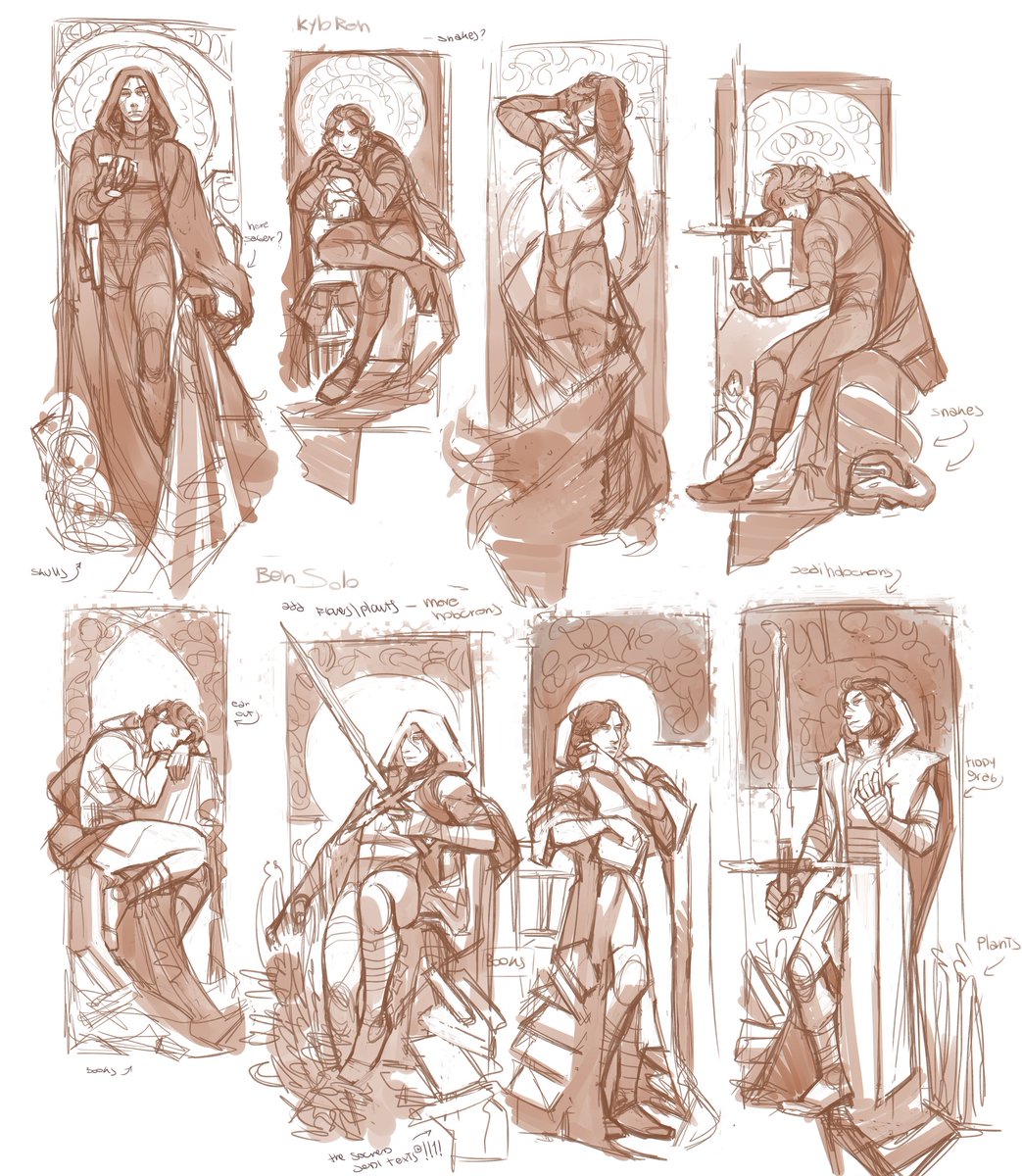 Ok, I managed to slim down the Mucha-inspired sketches for Kylo and Ben to 8, and I'm gonna run polls to chose one for each right under this post.
Next week I'll do the same for the Dark\Light Rey and the Dark\Light Reylo ones🤔