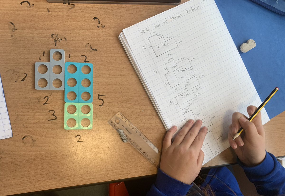MrMJEllis's tweet photo. 🚨 Numicon to Bookwork 🚨 

We moved learning on as we made rectilinear shapes, worked out the perimeter and then drew them in our books! 

Challenge idea 💡from @kellis_Lect we could have spent all afternoon on it 🧮🧮 https://t.co/2KMeX16ijT