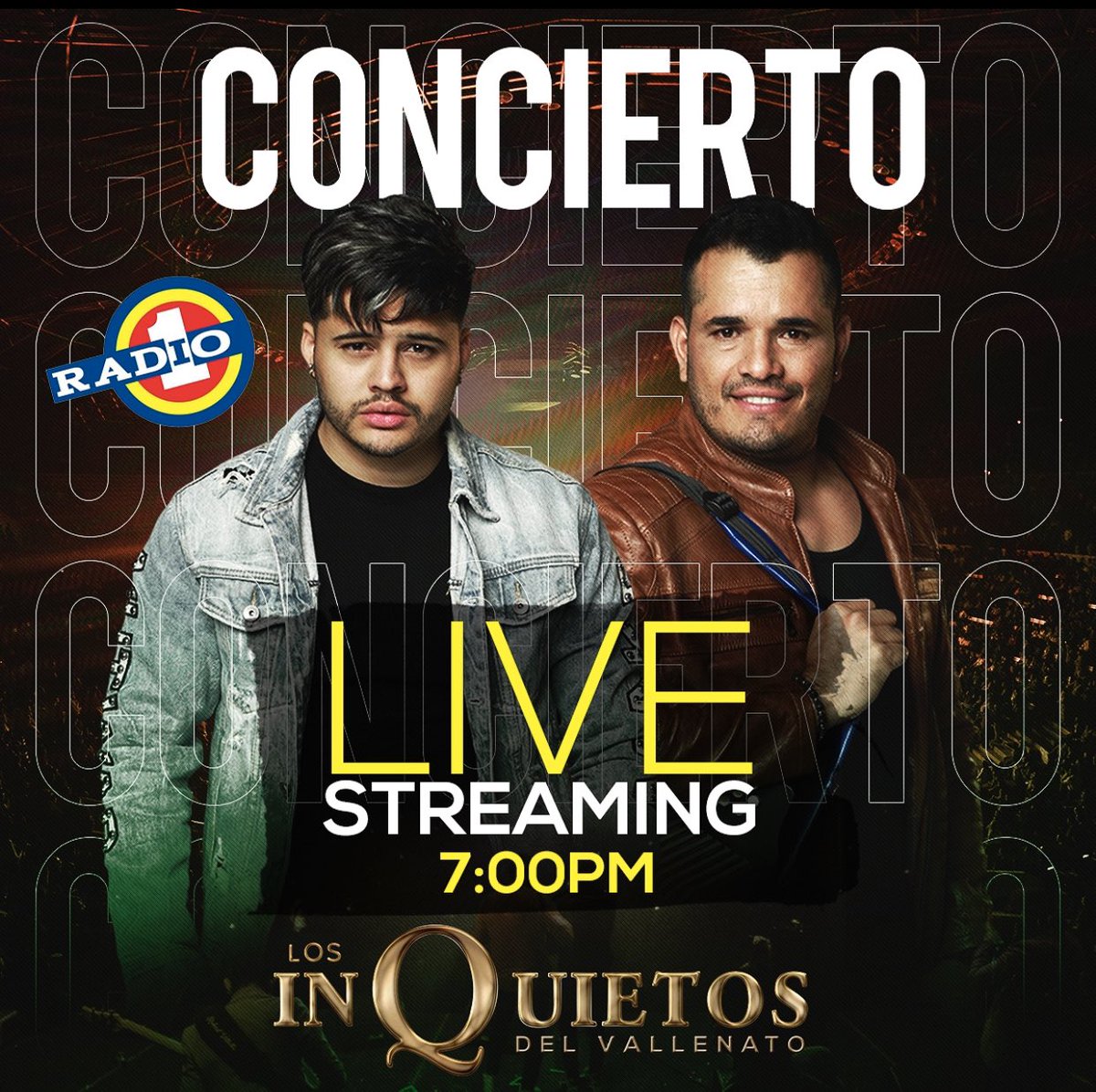 Hoy tendremos un concierto live streaming con nuestros amigos de <a href="/Radio1Medellin/">Radio Uno Medellin.</a> juntos a grandes colegas totalmente GRATIS, clickeando en su pagina web. <a href="/anielvelasquezz/">Aniel</a> @juanchyoficial ( alertapaisa.com o radiouno.com.co )